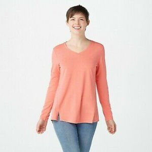 Women's V-Neck Forward Seam Knit Top - Tropical Coral